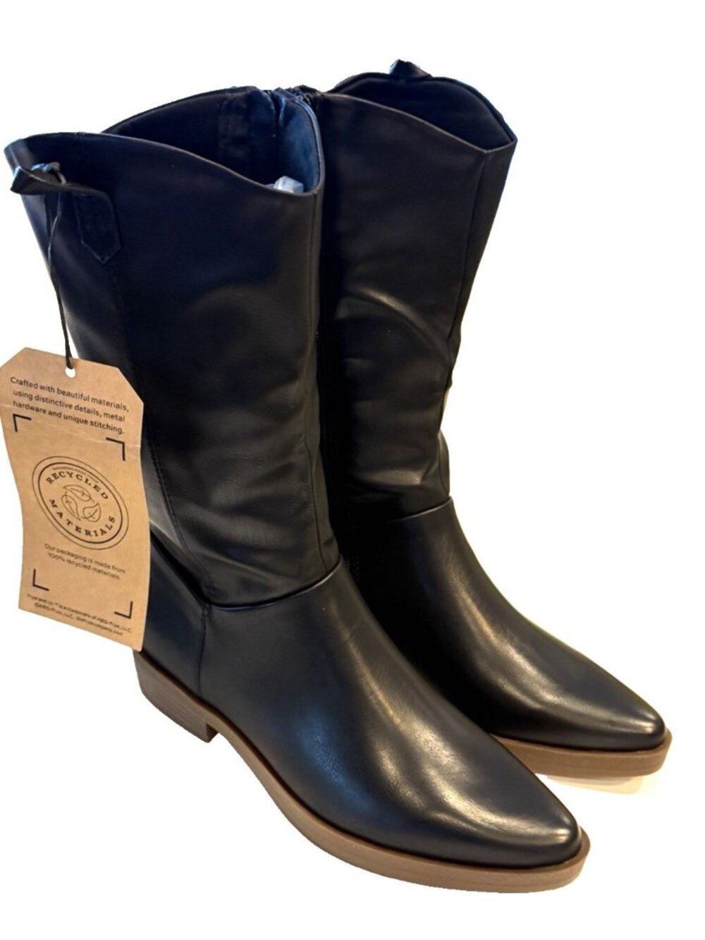 Frye & Co IVIE Women’s Black Mid Calf Boots Western Faux Leather Size 7.5M NWT